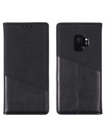 Svart PU-läderfodral för Samsung S9 Plus med textur och RFID-blockering, stängt läge