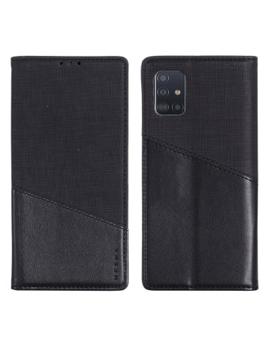 Svart fodral i PU-läder för Samsung A51 med diagonala detaljer och RFID-blockering, stängt läge