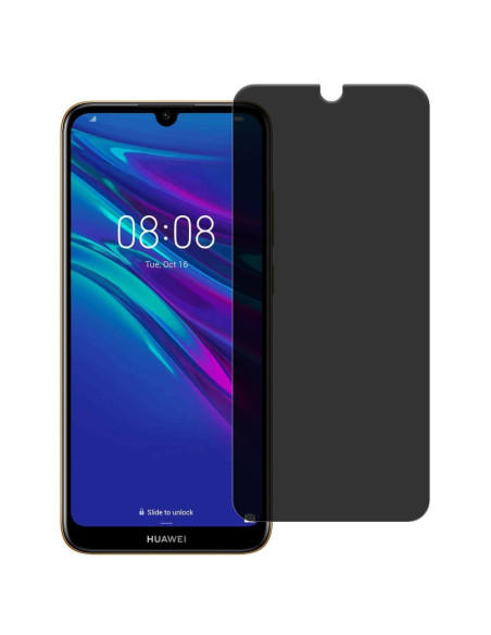 Privacy härdat glas monterat på Huawei Y6s med mörk skärmskyddsvy