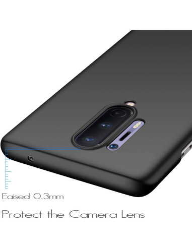 Detaljvy av mattsvart skal för OnePlus 8 Pro med fokus på kameraöppning