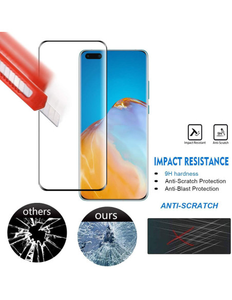 Närbild av Huawei P40 Pro med härdat glas 3D som visar skyddets transparens och passform