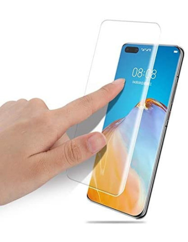 Transparent PET-skärmskydd för Huawei P40 Pro, närbild med finger som sveper över skärmen