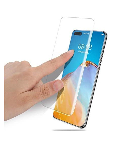 Transparent PET-skärmskydd för Huawei P40 Pro, närbild med finger som sveper över skärmen