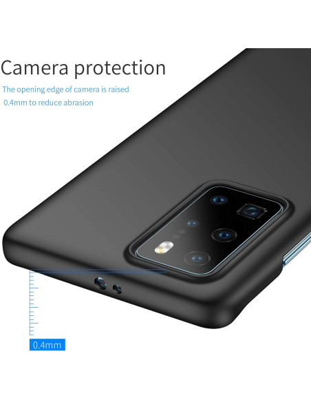 Detaljvy av mattsvart skal för Huawei P40 Pro som visar kamerautskärningen och skyddet