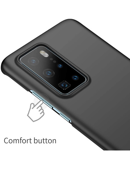 Närbild av mattsvart skal för Huawei P40 Pro som visar knappen för komfortfunktion