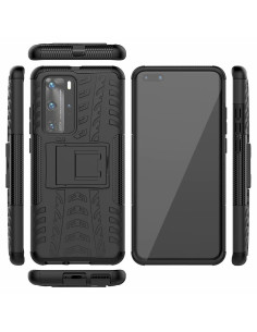 Svart stöttåligt skal för Huawei P40 Pro med utfällbart stativ och mönstrad yta 2