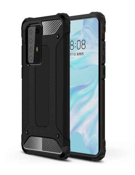 Svart SlimArmor-skal för Huawei P40 Pro, visat från sidan med detaljerad textur