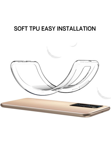 Närbild av transparent TPU-skal för Huawei P40 Pro, visar flexibilitet och enkel installation