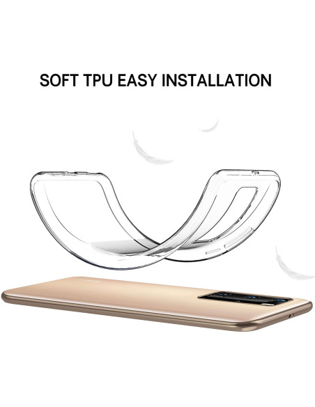 Närbild av transparent TPU-skal för Huawei P40 Pro, visar flexibilitet och enkel installation
