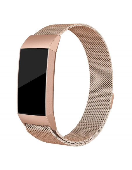 Milanesisk loop-armband i roséguld för Fitbit Charge 4, sett från sidan
