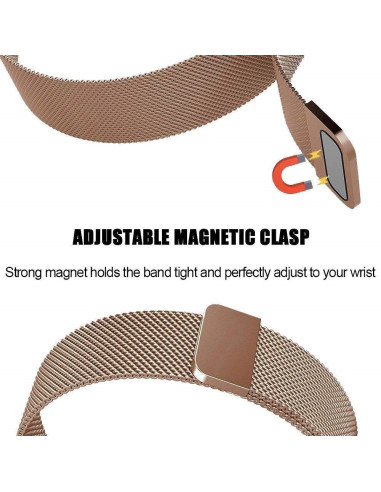 Närbild av det justerbara magnetiska låset på Fitbit Charge 4 armband i roséguld