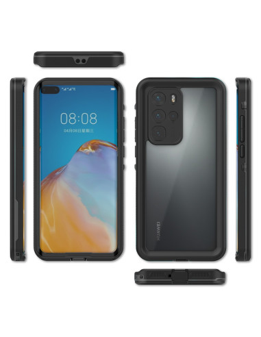 Huawei P40 Pro med heltäckande vattentätt skal, visad från sidan med tydlig detalj av knappar och kamerautskärning