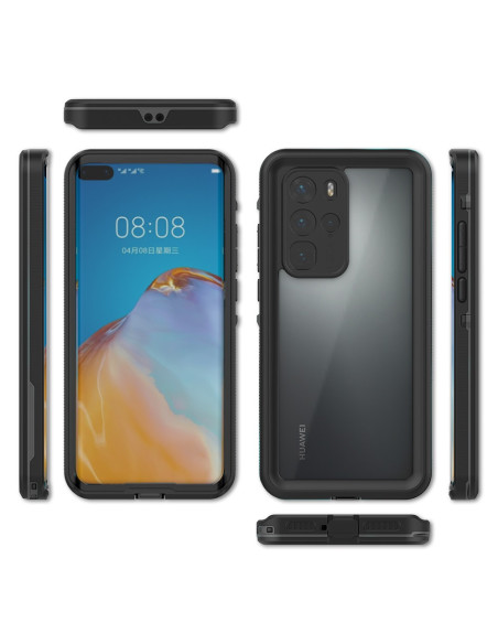 Huawei P40 Pro med heltäckande vattentätt skal, visad från sidan med tydlig detalj av knappar och kamerautskärning
