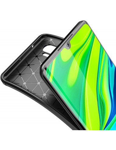 Detaljvy av Xiaomi Mi 10 Pro skalets insida med karbonfiberstruktur