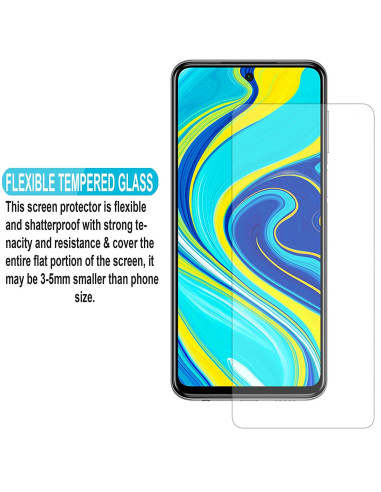 Närbild av transparent härdat glas för Xiaomi Redmi Note 9 med färgglad bakgrund