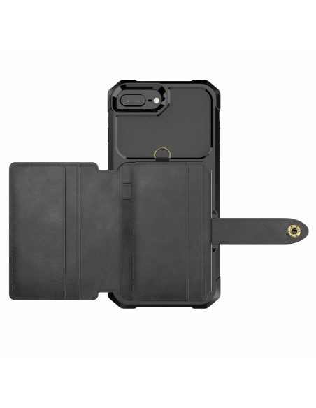 Svart iPhone 8 skal med stängd design och synliga kortfack från sidan