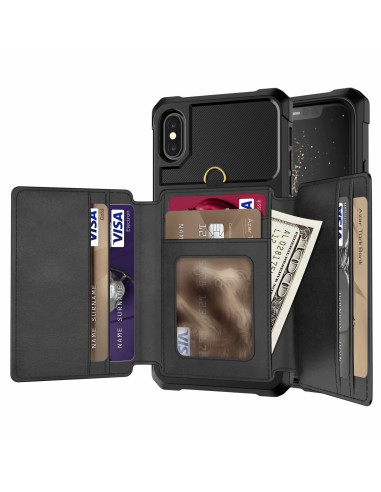 Svart skal för iPhone XS Max med öppet kortfack och synliga kort, sett inifrån