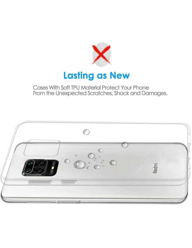 Transparent TPU-skal för Xiaomi Redmi Note 9, sett bakifrån med telefonen i skalet