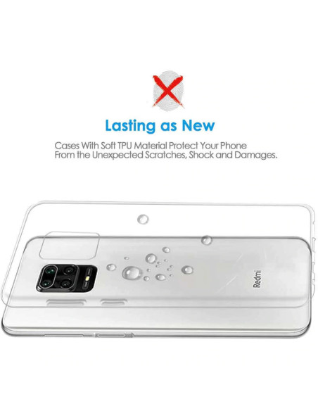 Transparent TPU-skal för Xiaomi Redmi Note 9, sett bakifrån med telefonen i skalet