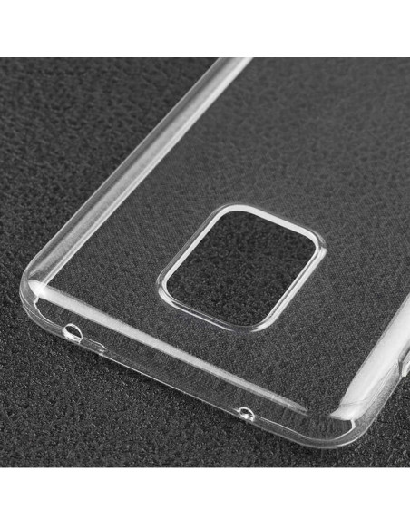 Närbild av transparent TPU-skal för Xiaomi Redmi Note 9, visar kamerautskärning