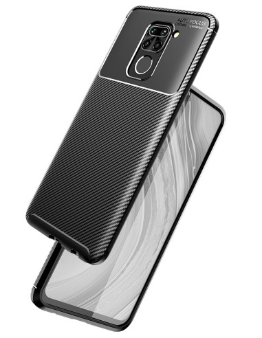 Slimmat FullCarbon V4-skal i svart för Xiaomi Redmi Note 9, visat från sidan med telefonen delvis synlig