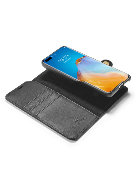 Öppet fodral av svart konstläder för Huawei P40 Pro med plats för kort och sedlar
