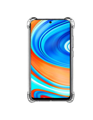 Transparent TPU-skal för Xiaomi Redmi Note 9S & 9 Pro, sett framifrån med färgglad bakgrund