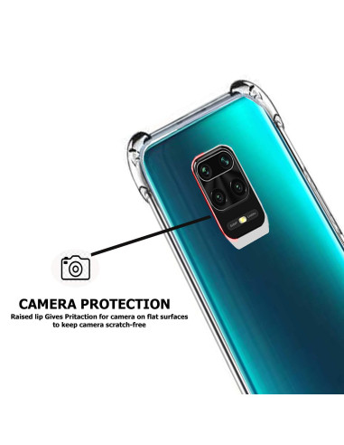 Detaljvy av Xiaomi Redmi Note 9S & 9 Pro skal med kameraskydd och förstärkta hörn