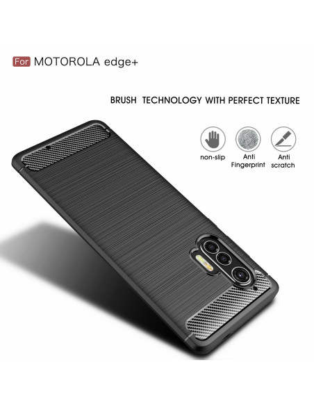 Motorola Moto Edge Plus SlimCarbon-skal med texturerad yta, sett bakifrån