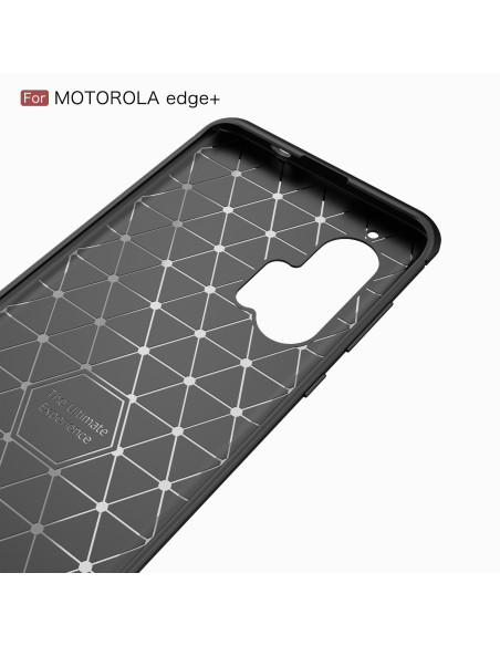 Inuti av Motorola Moto Edge Plus SlimCarbon-skal med mönstrad yta och kamerautskärning