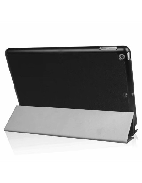 Svart trifold fodral för Apple iPad 9.7, visad bakifrån med vikbar stativfunktion