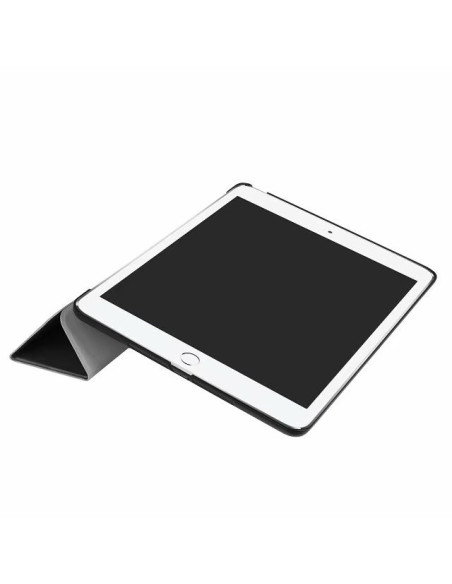 Svart trifold fodral för Apple iPad 9.7, visad framifrån med vikbar stativfunktion