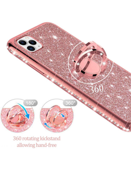 Svart iPhone 11 Pro skal med ringhållare och glittrande yta, visat från ovan