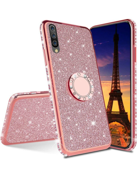 Svart stötdämpande skal med ringhållare och strass för Huawei P30 Lite, sett framifrån