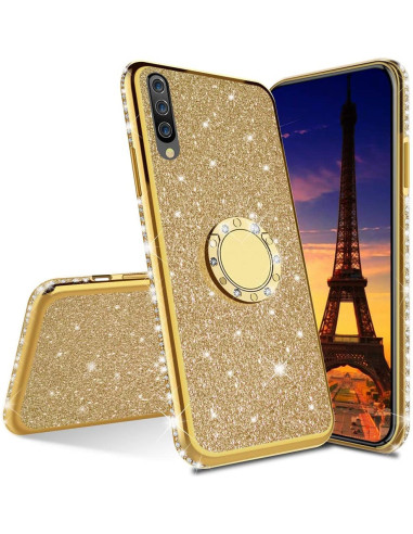 Guldigt stötdämpande skal med ringhållare och strass för Huawei P30 Lite, sett framifrån