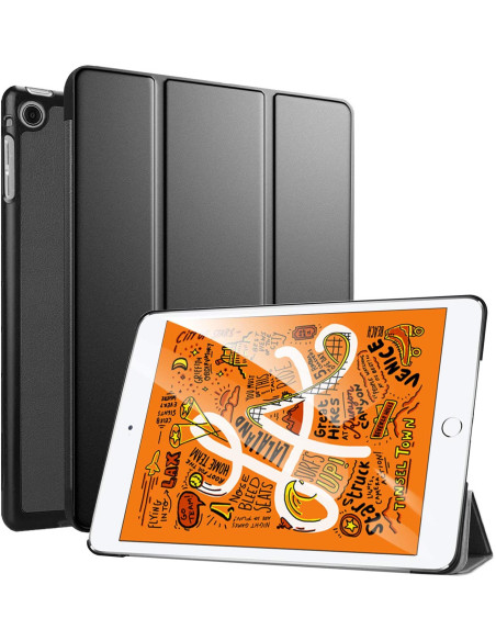 Svart trifold fodral för iPad Mini 5 & 4, öppet med stativfunktion