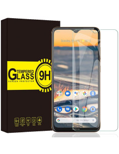 Nokia 5.3 med härdat glas installerat, tydlig vy av skärmen och skyddet