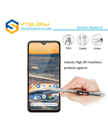 Sidovy av härdat glas för Nokia 5.3, med skärmskyddets form och funktioner tydligt framhävt