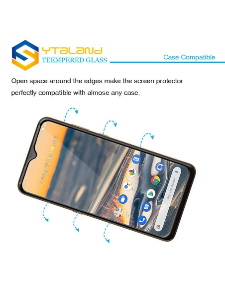 Nokia 5.3 med härdat glas monterat, visar skärmen och kanter som passar de flesta fodral