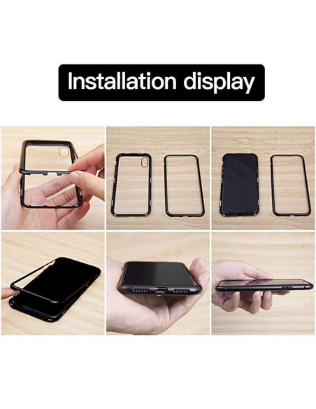 Visar installationsprocessen för iPhone SE-skal med glasbaksida och metallram