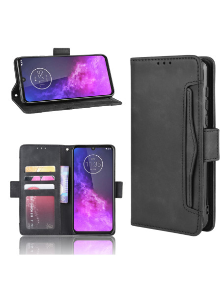 Motorola One Zoom plånboksfodral i svart PU-läder med öppet lock och kortfack