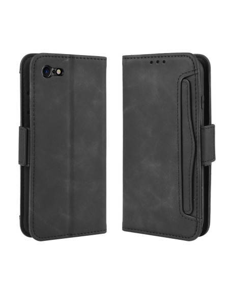 Svart plånboksfodral i PU-läder för iPhone SE med stängd design och kortfack