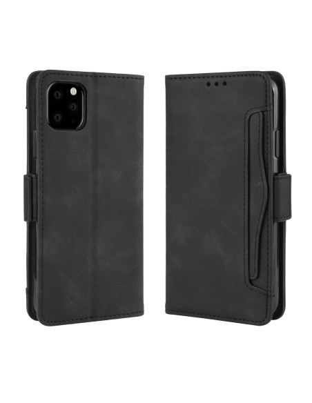Svart plånboksfodral för iPhone 11 Pro Max med stängt lock och synliga kortfack