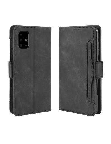 Svart plånboksfodral för Samsung A71 med stängd design och synliga kortfack