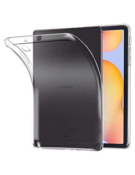 Transparent TPU-skal för Samsung Tab S6 Lite, visat från sidan med böjd kant