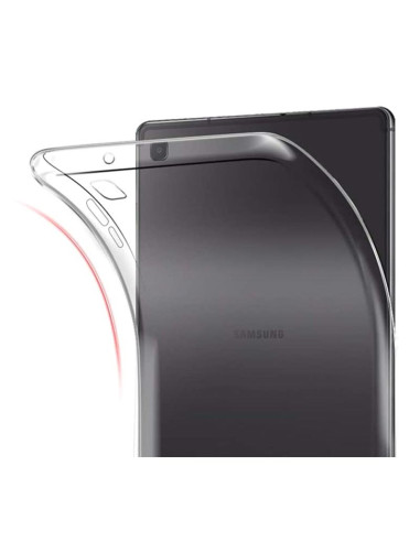 Närbild av transparent TPU-skal för Samsung Tab S6 Lite, med fokus på kanten och knapparna