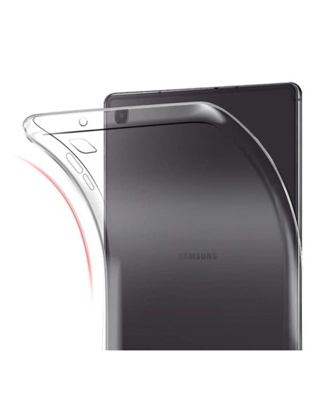 Närbild av transparent TPU-skal för Samsung Tab S6 Lite, med fokus på kanten och knapparna
