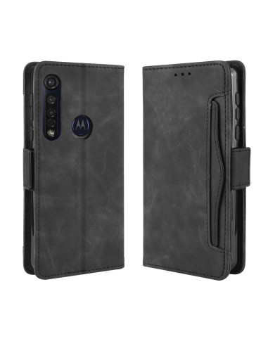 Svart plånboksfodral i PU-läder för Motorola Moto G8 Plus, stängt med kortfack synligt