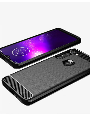 Motorola Moto G8 Power Skal SlimCarbon monterat på telefon med skärmen synlig