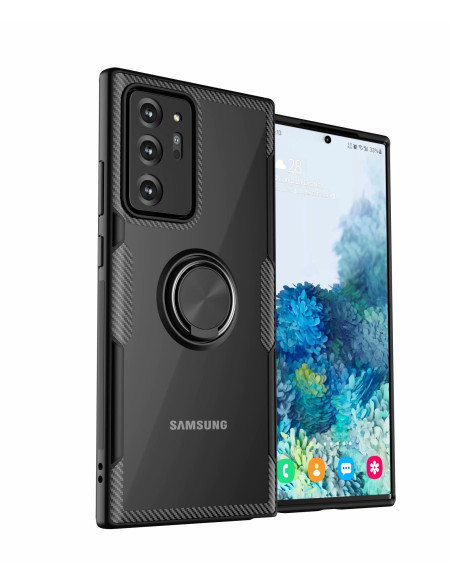 Samsung Note 20 Ultra skal i svart TPU med ringhållare, sett från sidan
